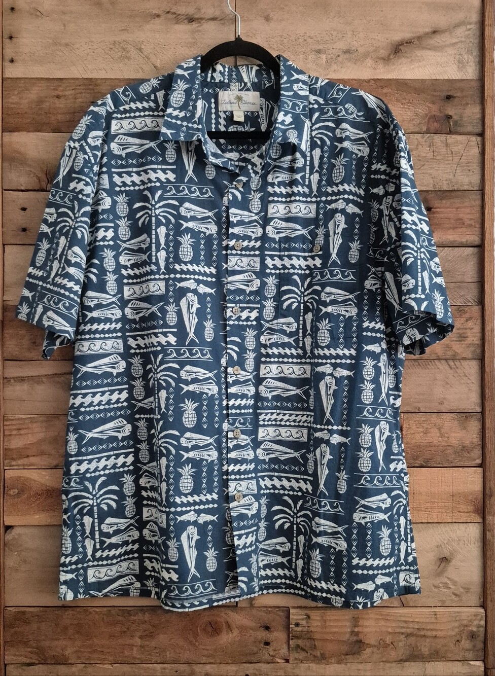 Men's Island Shores Blue Tropical Print Short-Sleeve Shirt